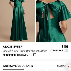 Azazie Kimber Metallic Satin Dress in Emerald Green